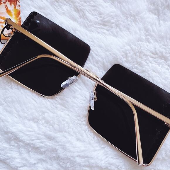 Nora Black w/ Gold Rims Square Sunglasses - Picture 13 of 13